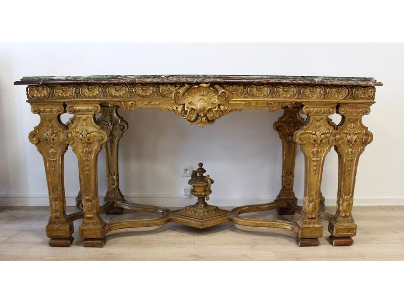 LARGE TABLE CONSOLE en bois mouluré, sculpté...