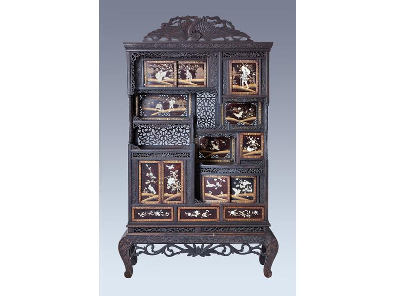 SPECTACULAIRE CABINET en bois exotique richement...
