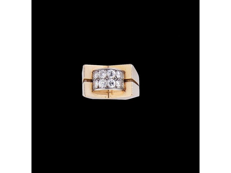 BAGUE tank en or jaune (18K) et platine à...