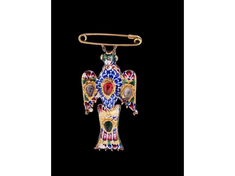 AIGLE en or jaune richement émaillé polychrome...