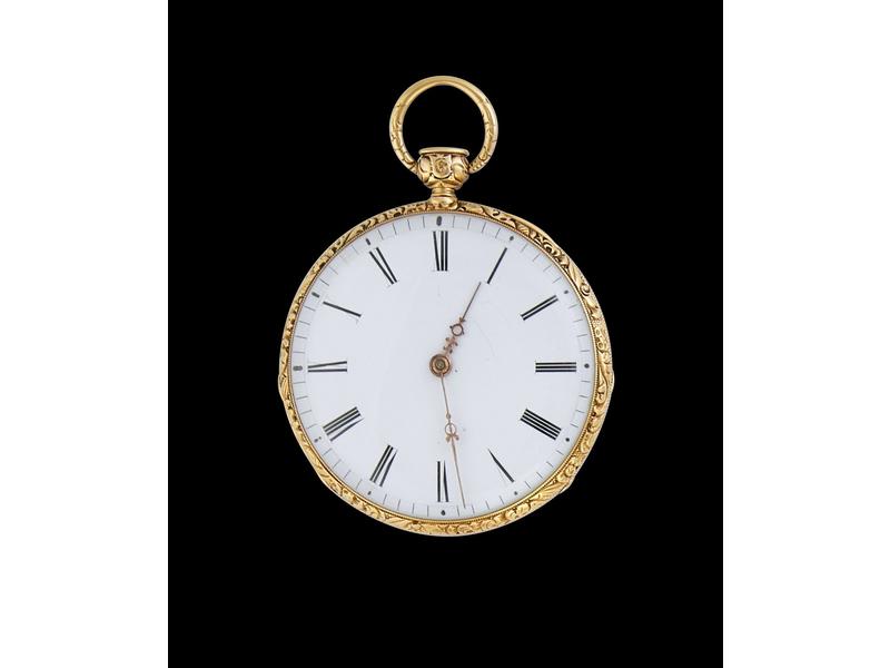 MONTRE DE POCHE en or jaune (18K), à décor...