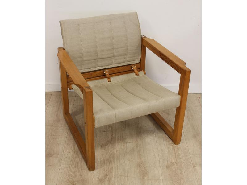 FAUTEUIL en pin à assise en tissu, retenue...