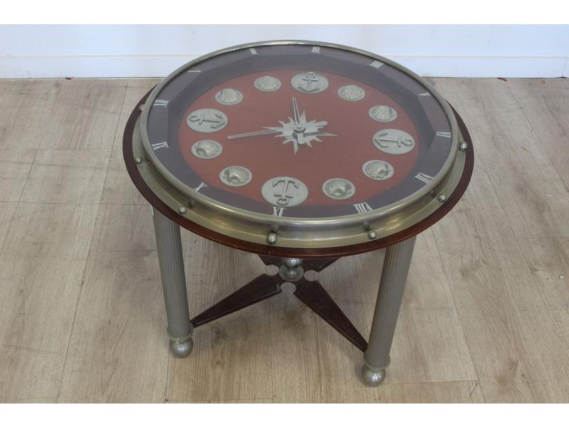 TABLE BASSE ronde en bois et métal chromé...