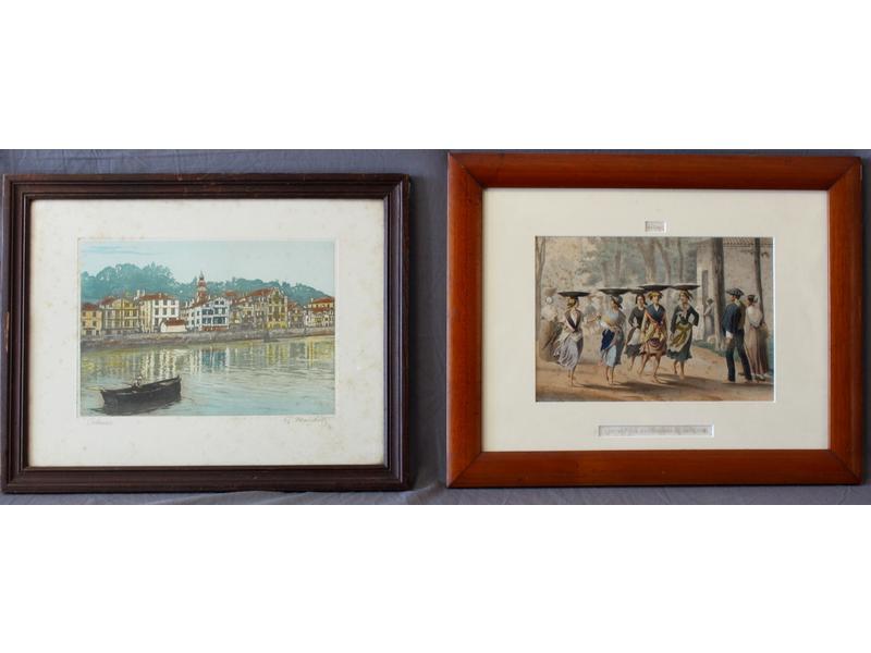 DEUX GRAVURES en couleurs représentant :