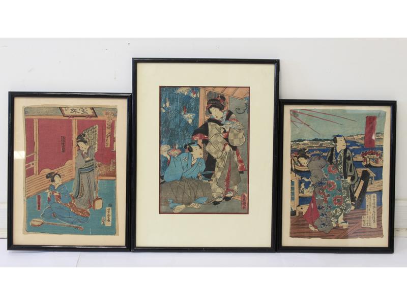 LOT DE TROIS ESTAMPES JAPONAISES en couleurs...