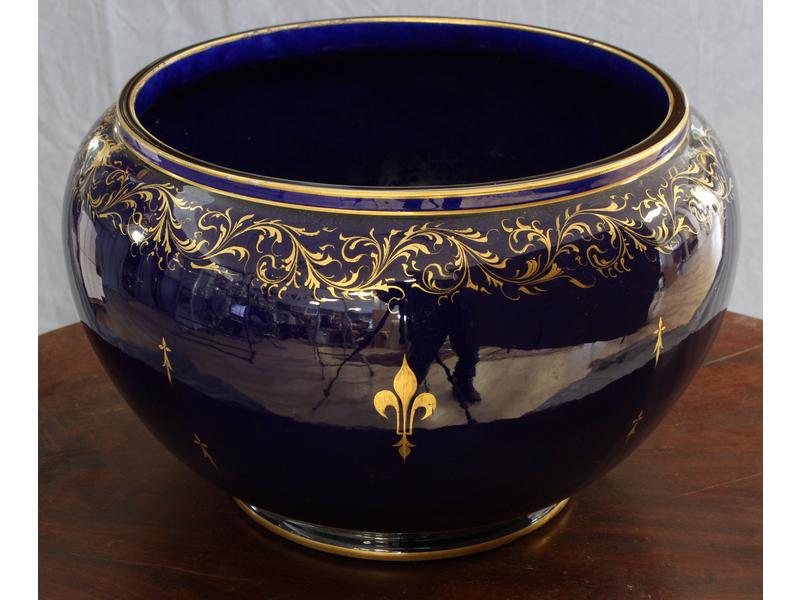 CACHE-POT en faïence émaillée bleue nuit...