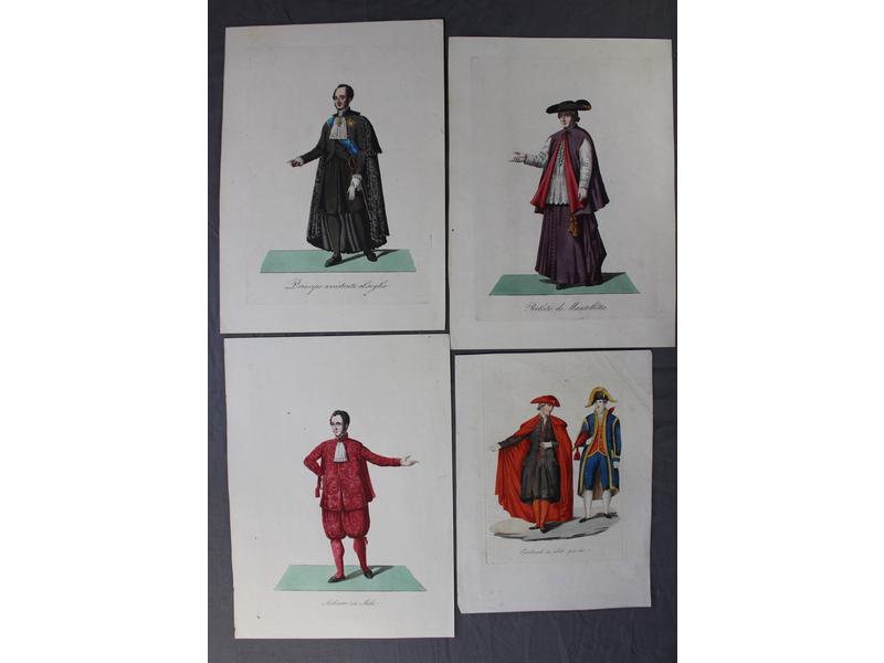 LOT DE 17 GRAVURES aquarellées représentant...