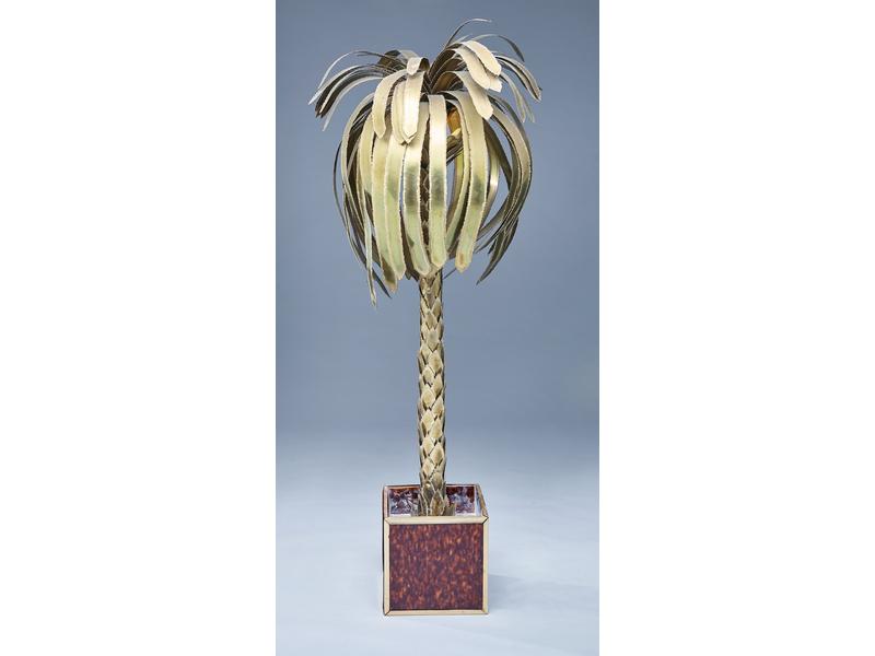 LAMPADAIRE PALMIER en tôle dorée découpée,...