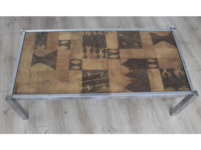 TABLE BASSE rectangulaire en métal chromé,...