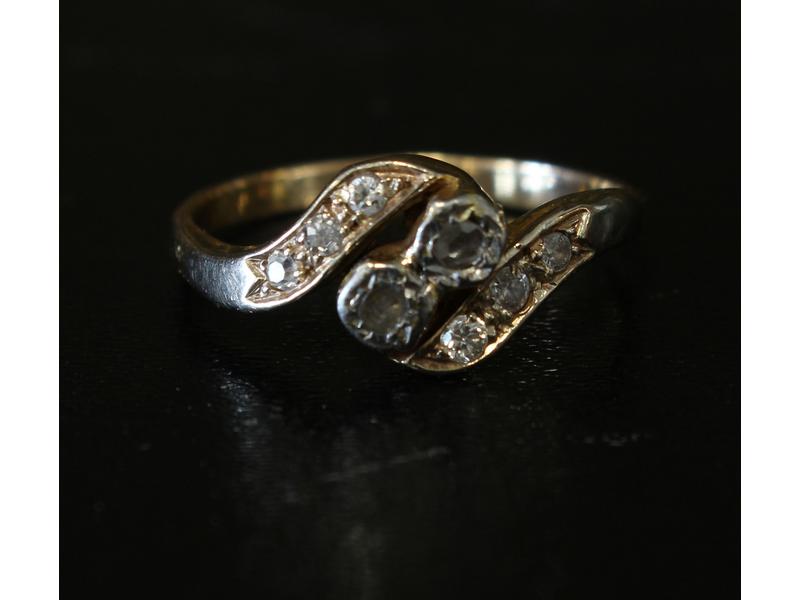 BAGUE en or jaune (18K) type toi et moi,...