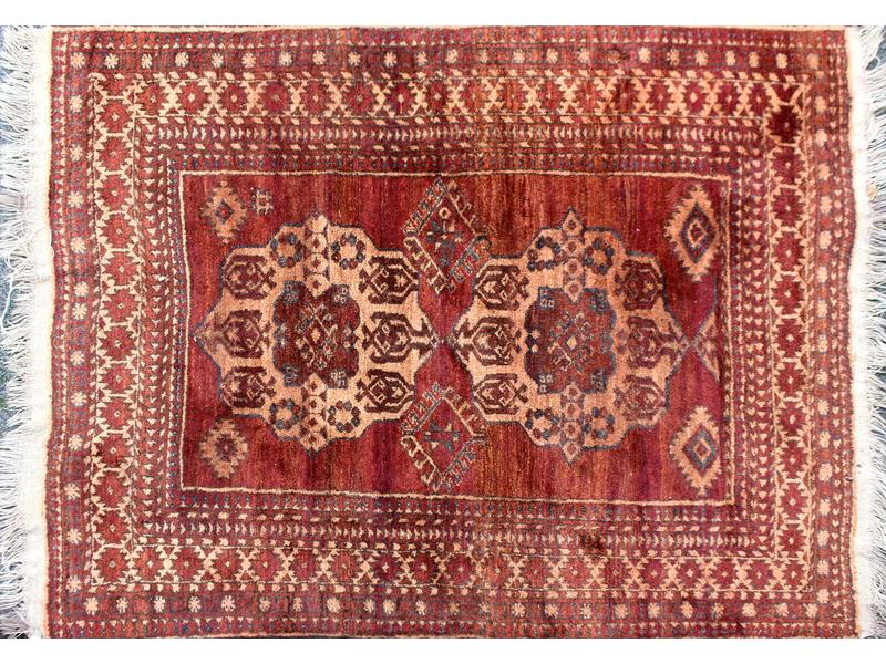 TAPIS en laine à décor géométrique brun et...