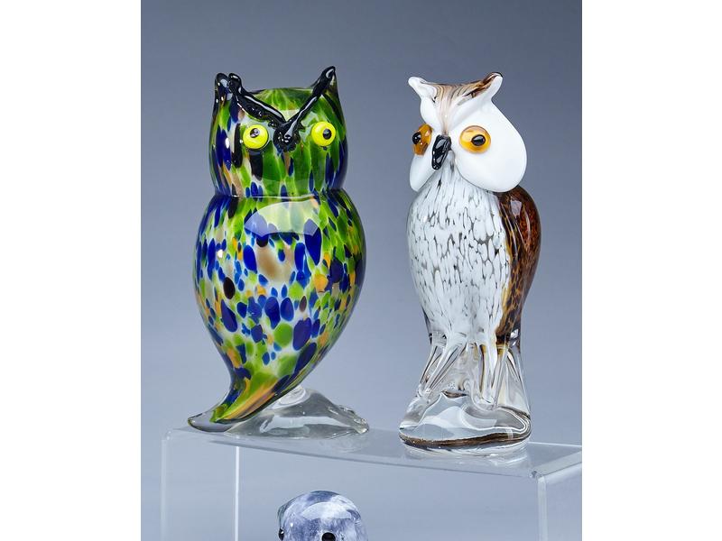 DEUX CHOUETTES en verre soufflé et filé ...