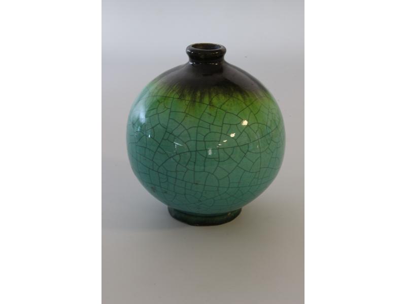 PIED DE LAMPE boule émaillée turquoise, craquelé,...