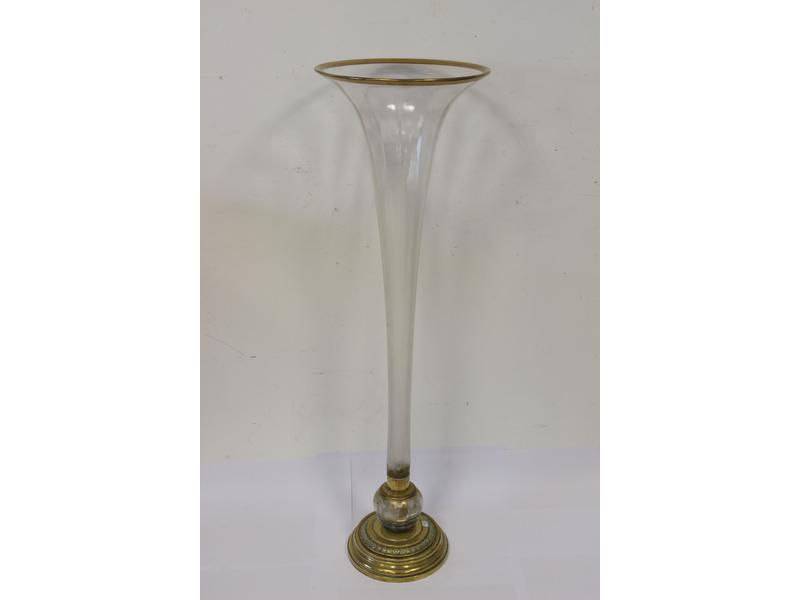 GRAND VASE soliflore en verre à filets or...