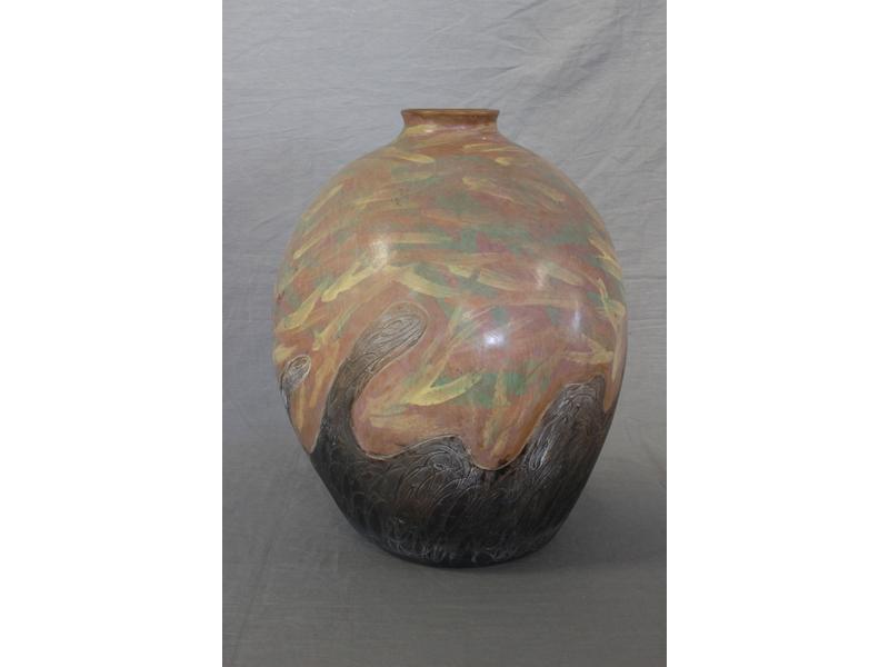 VASE ovoïde à col en terre cuite émaillée...