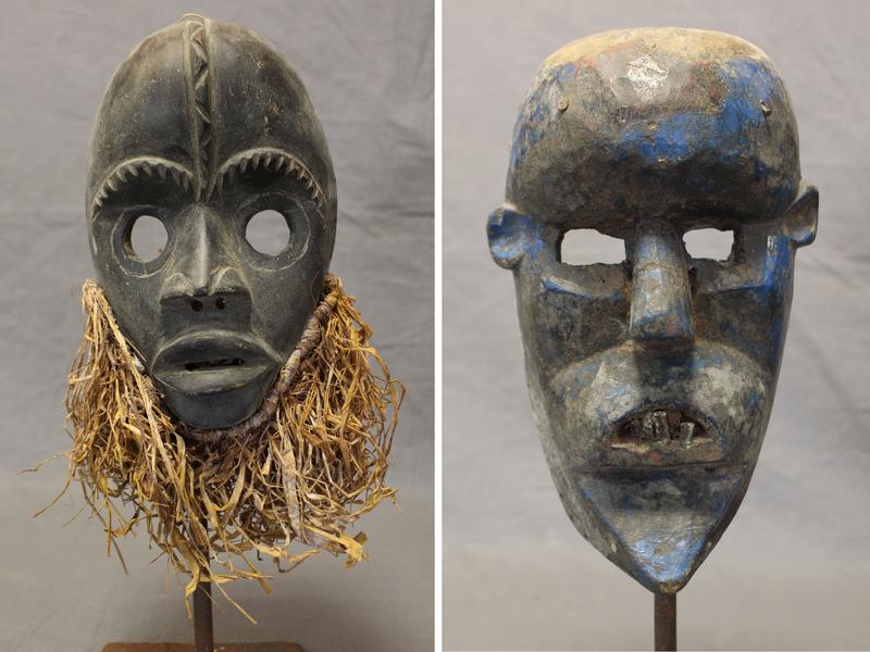 DEUX MASQUES en bois sculpté,