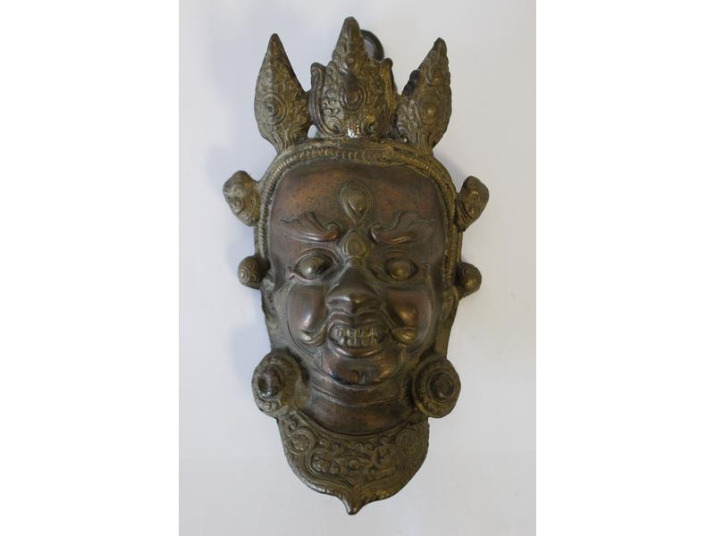 MASQUE DE DIVINITE en bronze à deux pati...