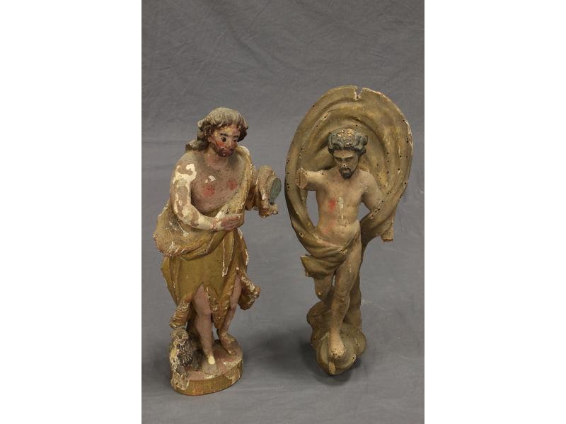 DEUX SCULPTURES en bois en ronde-bosse polychrome...