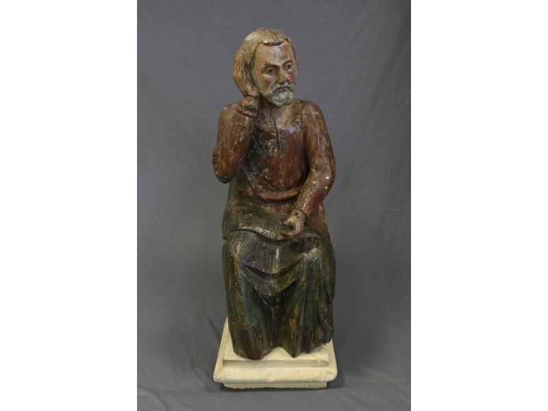 GRAND SAINT-PERSONNAGE en bois sculpté polychrome,...
