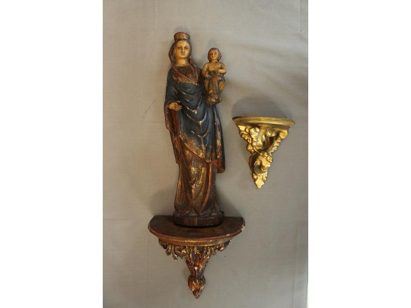 VIERGE A L'ENFANT en bois sculpté polych...