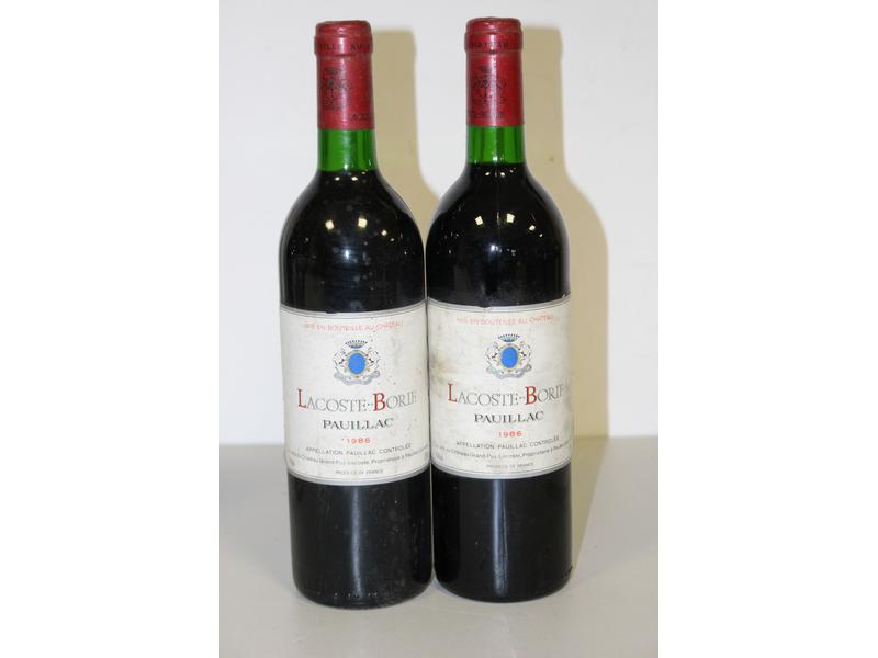 2 Blles CH. LACOSTE BORIE Pauillac 1986