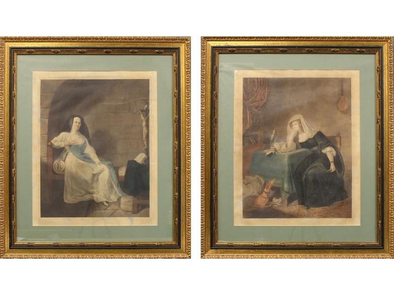 DEUX GRAVURES en couleurs formant pendants...