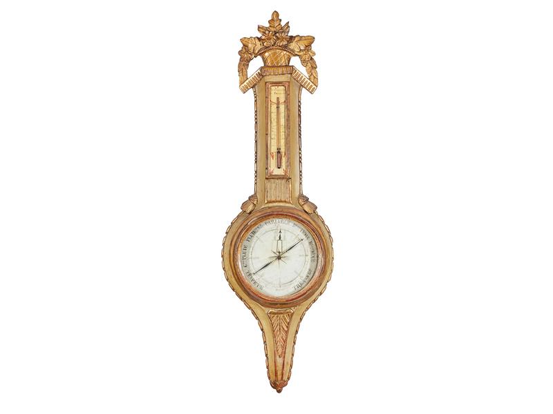 BAROMETRE en bois sculpté laqué beige et...