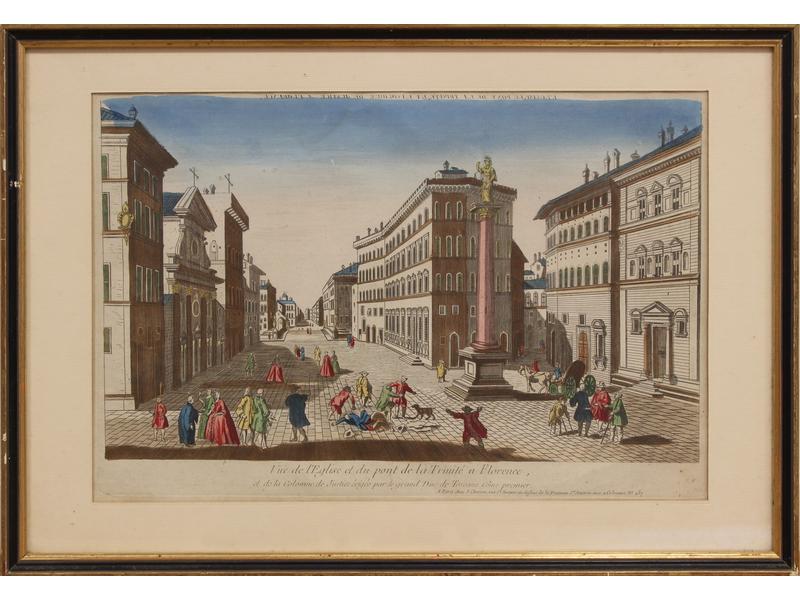 DEUX VUES D'OPTIQUES gravées en noir réhaussées...