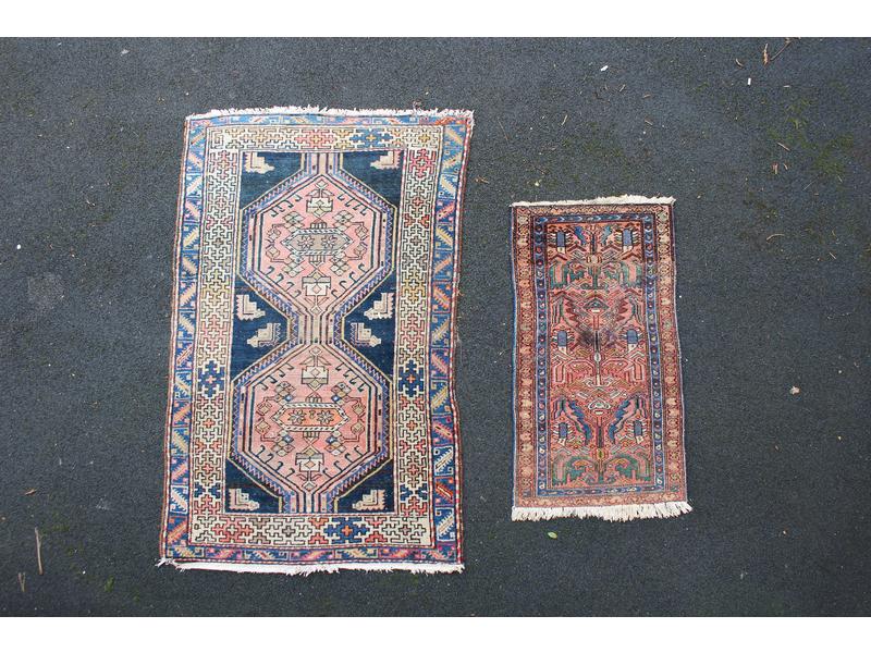 DEUX TAPIS en laine polychrome, l'un à décor...