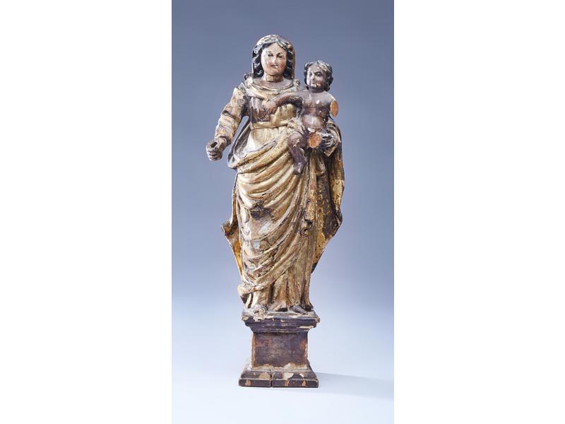 VIERGE A L'ENFANT en bois sculpté en ronde-bosse...
