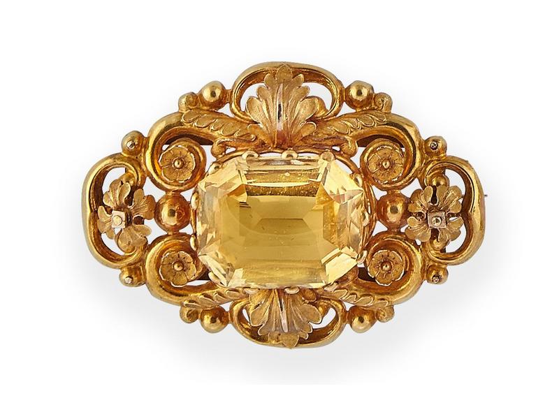 BROCHE en or jaune (18K) sertie d'une citrine...