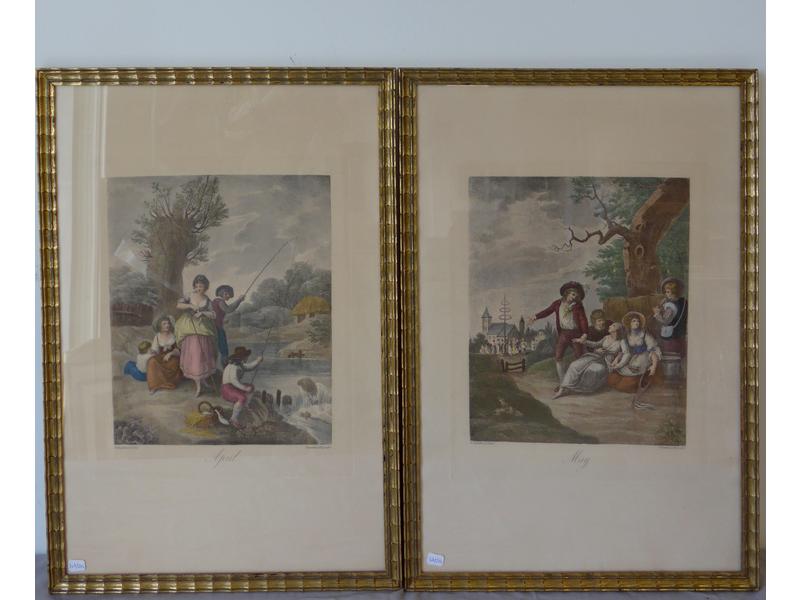 DEUX PAIRES DE GRAVURES en couleurs