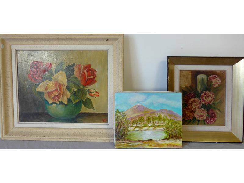 TROIS HUILES SUR TOILES : Bouquets de fleurs...