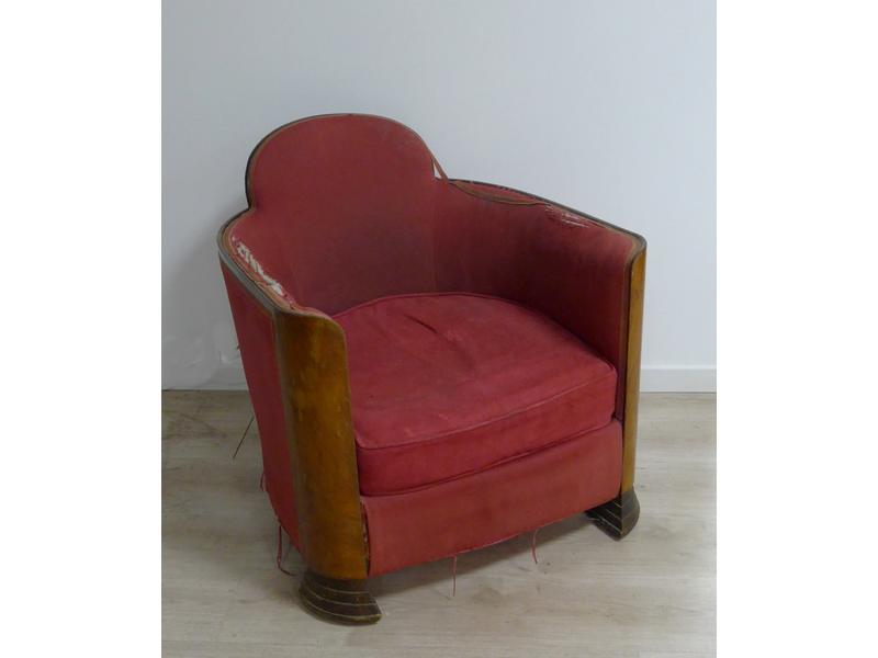 BERGERE basse en acajou et placage d'acajou,...