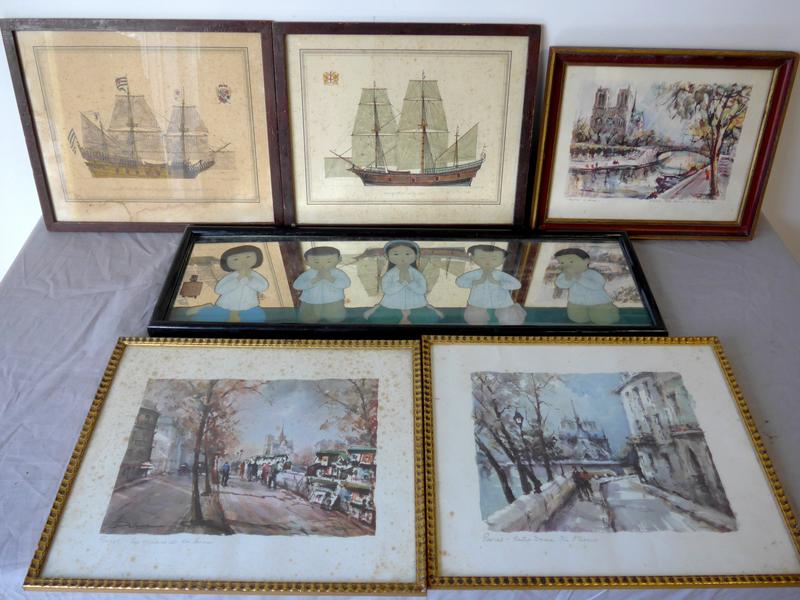 LOT DE SIX SOUS-VERRES : Trois lithographies...