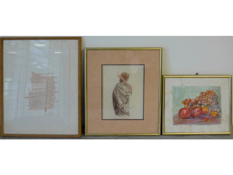 LOT de 3 dessins et aquarelles