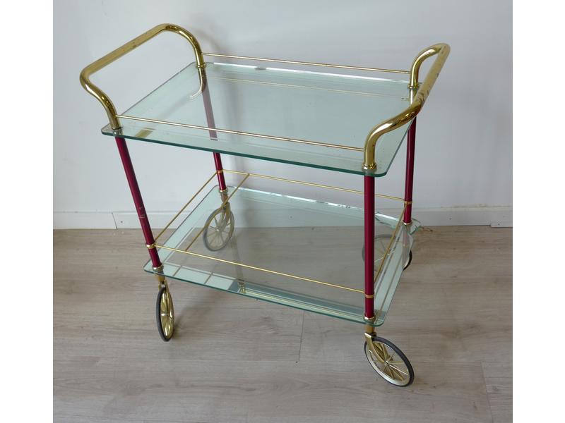 TABLE DESSERTE à roulettes, plateaux en verre....