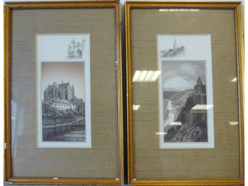 DEUX DESSINS aux crayons aquarelle et encre...