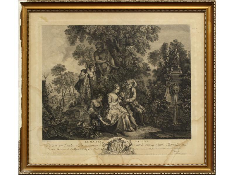 TROIS GRAVURES en noir "Le Maître Galant",...