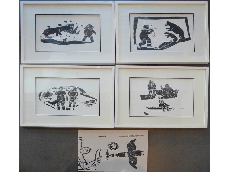 QUATRE GRAVURES en noir d'esquimo et un livret...