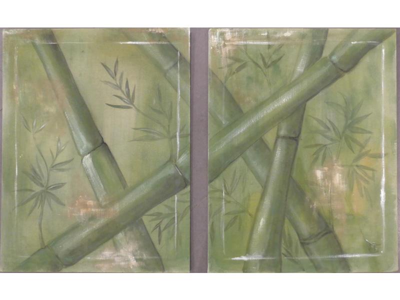 LOT DE TOILES : Perroquets et Bambous, toile...