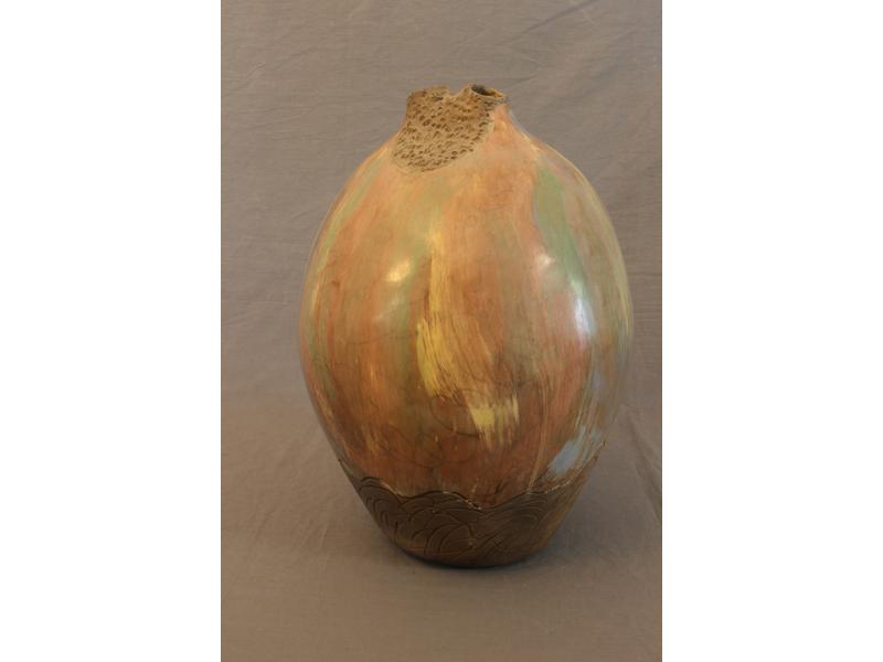 VASE ovoïde à deux cols en terre cuite émaillée...
