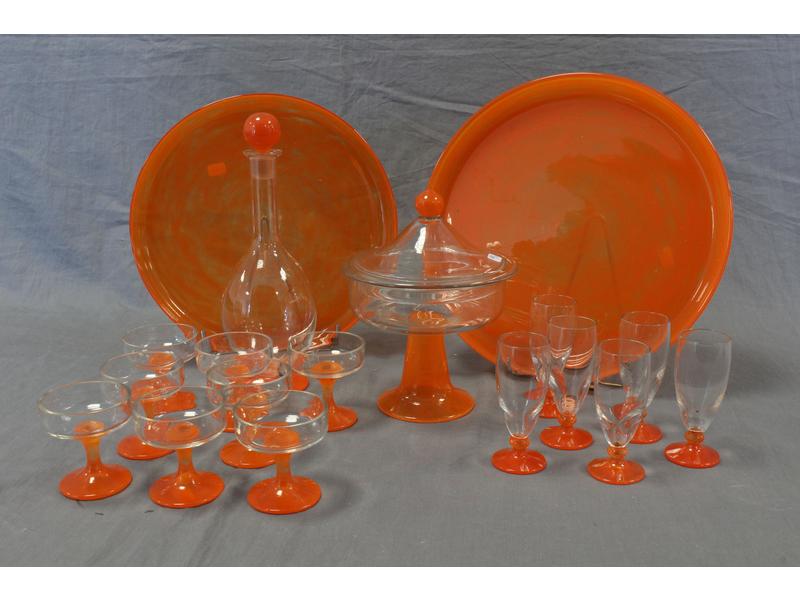SERVICE A LIMONADE ET A GLACE en verre orange...