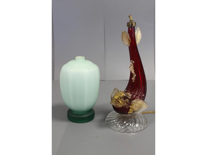 PIED DE LAMPE en verre souflé teinté rouge...