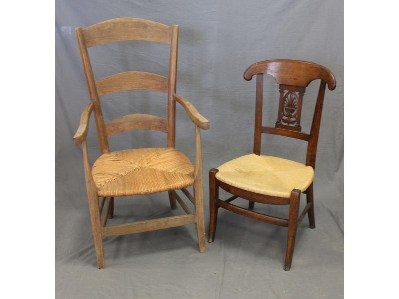 FAUTEUIL PAILLÉ en chêne à dossier ajour...