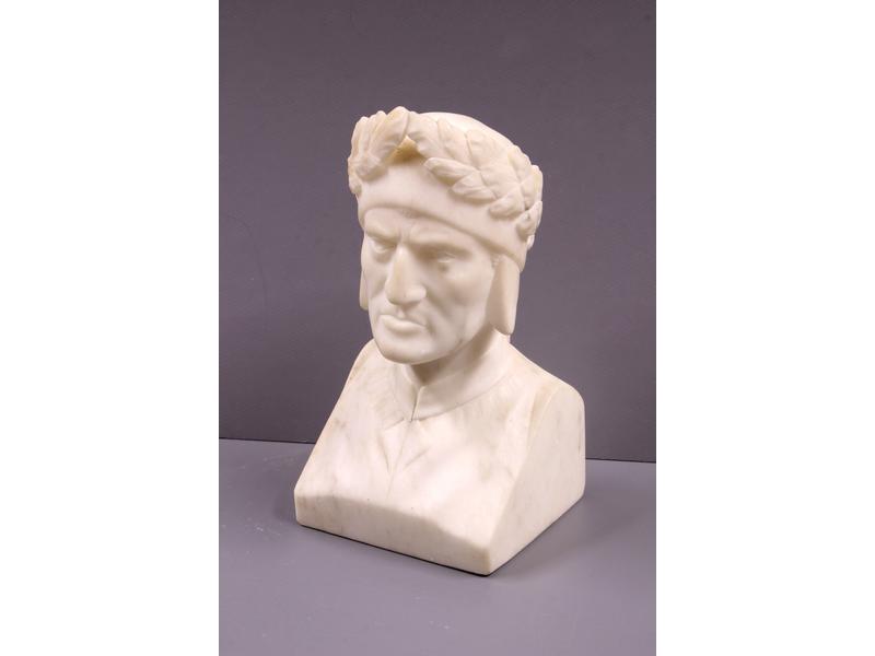 BUSTE de Dante en marbre blanc veiné scu...