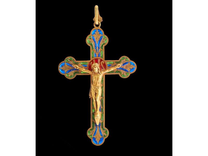 PENDENTIF-CRUCIFIX en or jaune (18K) et émail...