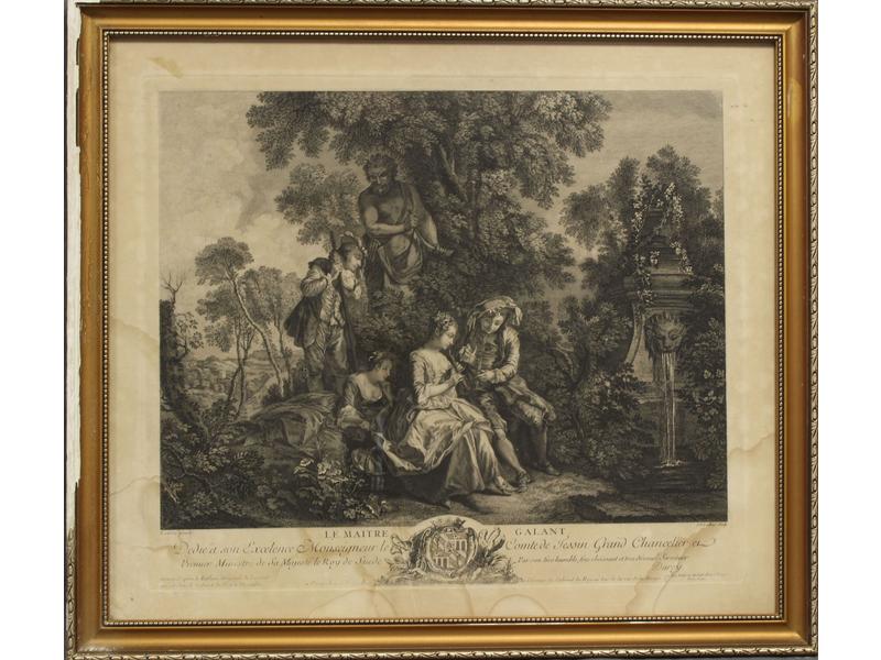 TROIS GRAVURES en noir "Le Maître Galant",...