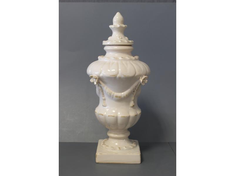 VASE MÉDICIS couvert en faïence lustré crème...
