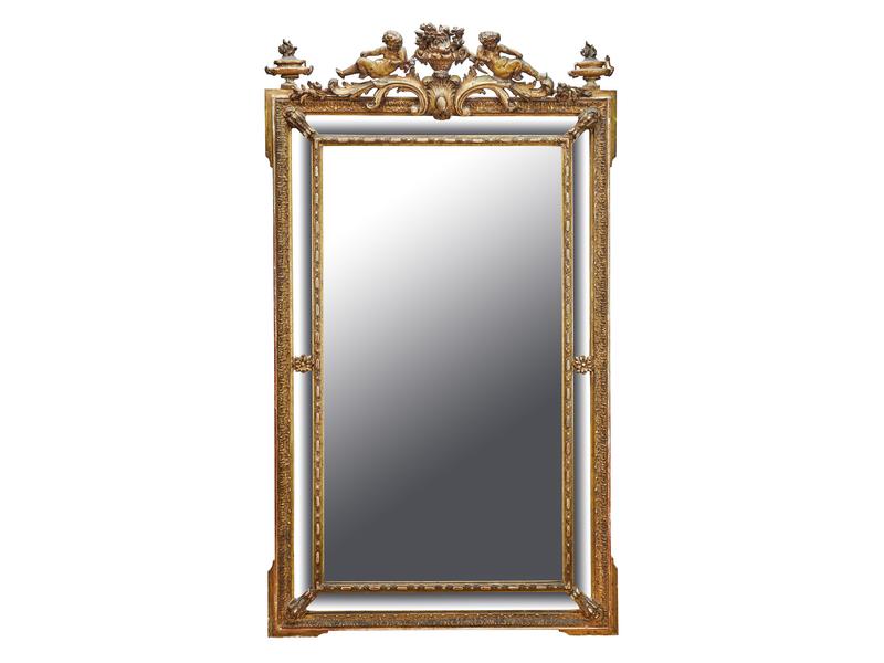 MIROIR rectangulaire en bois et stuc doré...